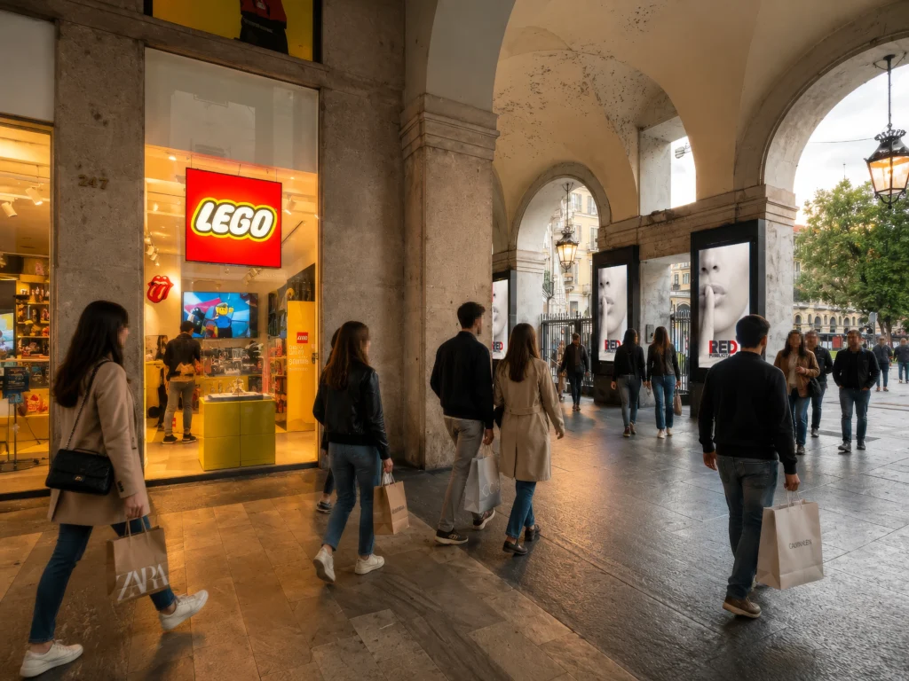 Piazza Carlo Felice a Torino, snodo centrale tra Via Roma e Porta Nuova dove si trovano gli impianti pubblicitari