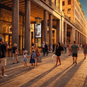 Poster prismatico illuminato in Via Roma 315 a Torino, sotto i portici in direzione Porta Nuova, nel cuore dello shopping del centro storico.