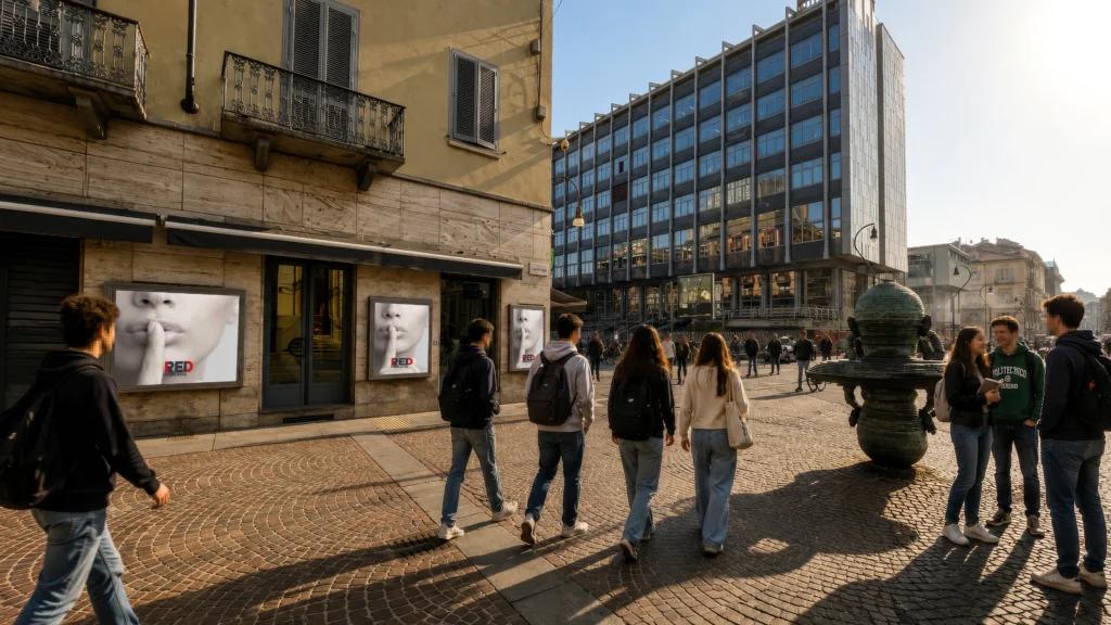 Zona universitaria di Palazzo Nuovo a Torino, dove si trovano gli spazi pubblicitari in Via Verdi e Via Sant'Ottavio