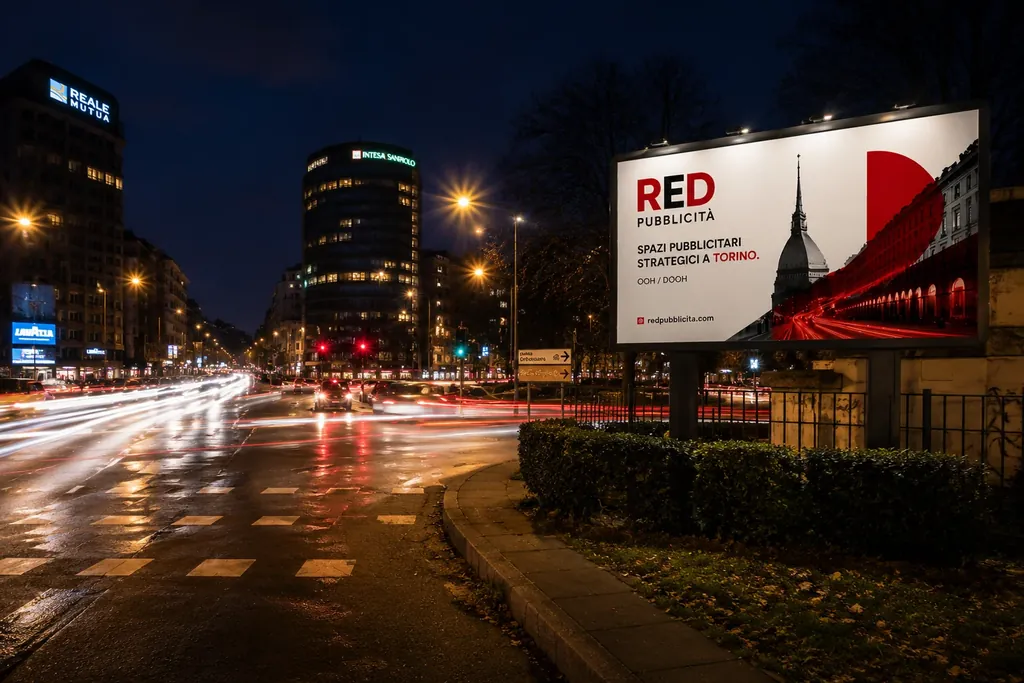 Cartellone pubblicitario 6&times;3 illuminato, ripreso di sera